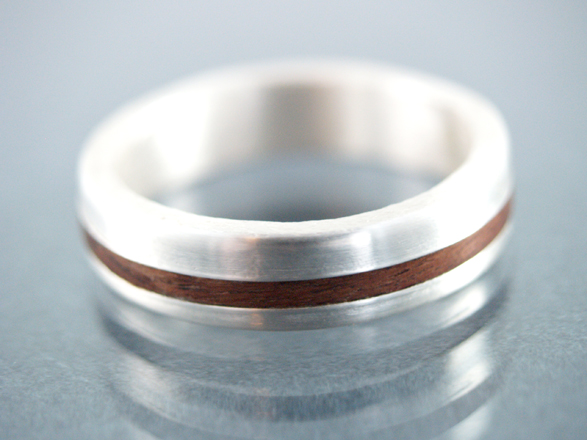 Brushed Silver and Wood Wedding Ring