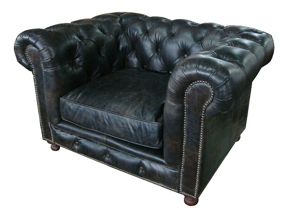 Tufted Leather Club Seating, Black Leather Club Sofa